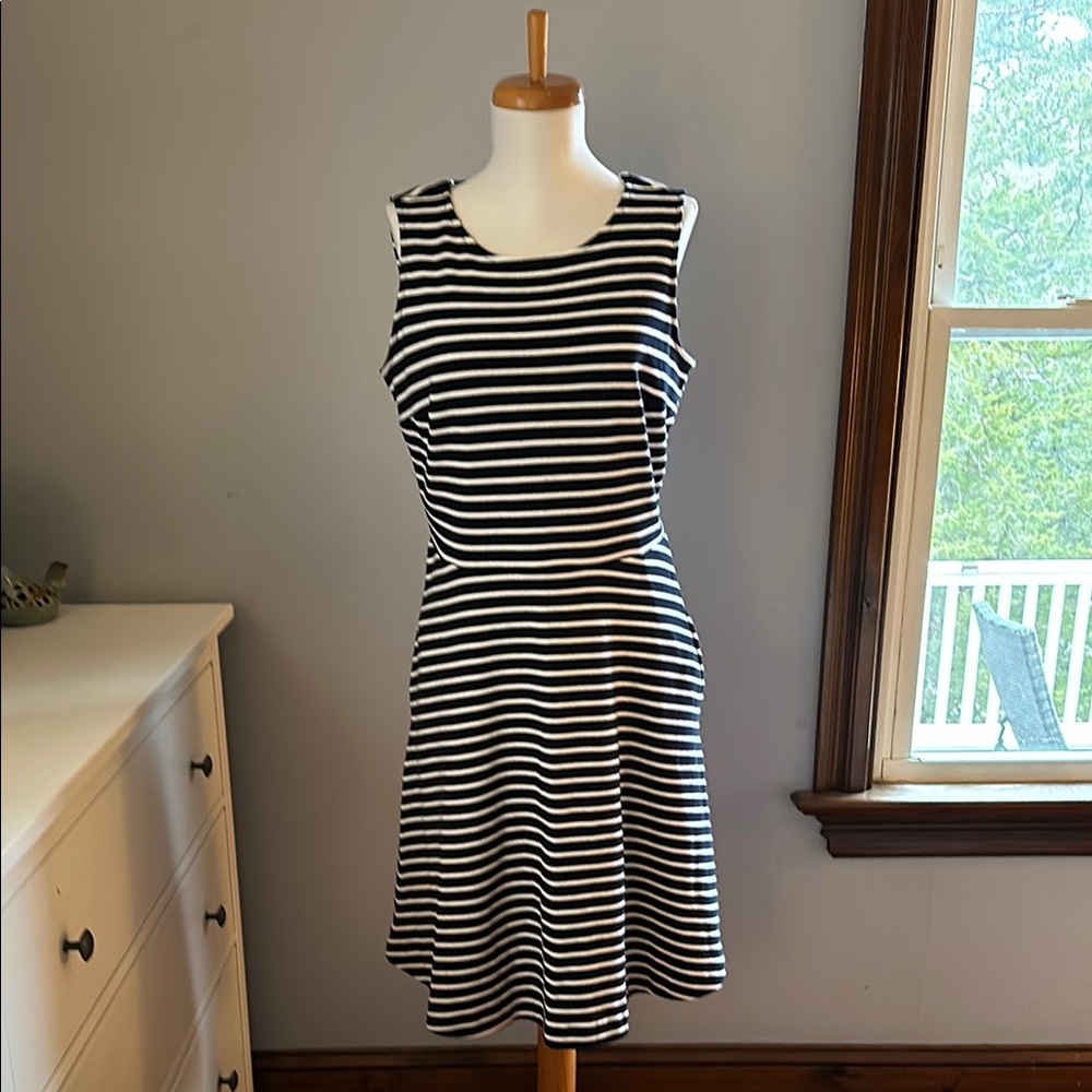 Navy and White Striped Sleeveless Dress